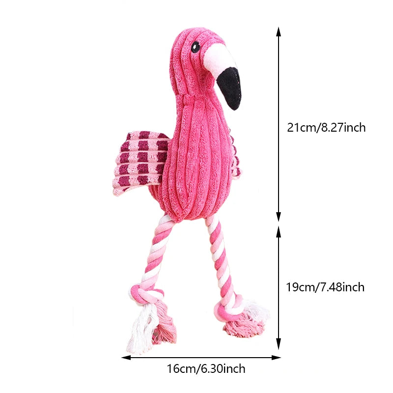 Hundespielzeug "Flamingo" - mit Quietscher & robustem Kauseil
