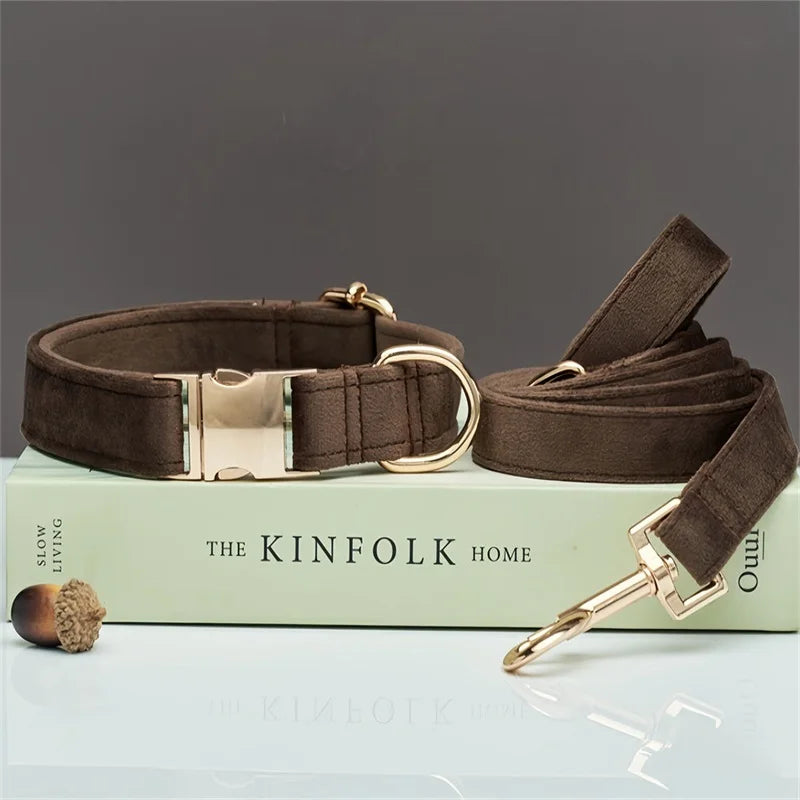 Samt Hundehalsband mit personalisierter Gravur & passender Leine