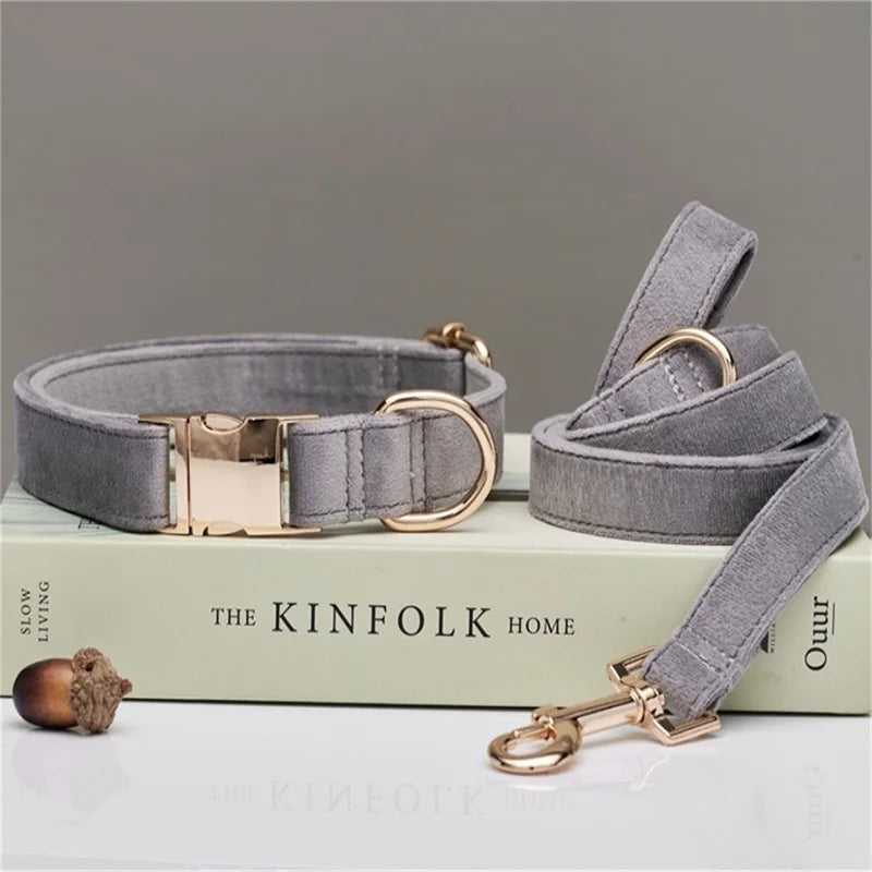 Samt Hundehalsband mit personalisierter Gravur & passender Leine
